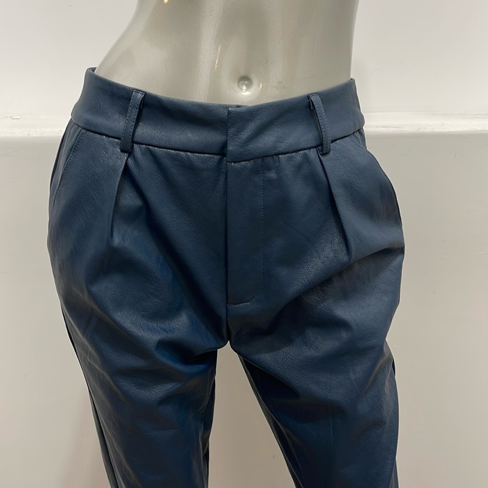 Fashion Nova Ericka Faux Leather Pants Blue Ankle Style Size L NWT - Picture 6 of 12